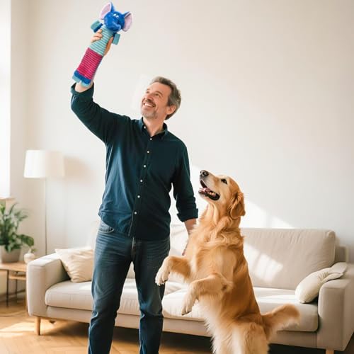 No Stuffing 3 Pack Dog Squeaky Toys, Chew with Crinkle to Large Puppy | Interactive to Keep Pets Busy, Durable Plush Pet Teething Toys, Toss, Fetch, Tug of war Play, Best Birthday Holiday Gift - color: Blue,balck,khaki
