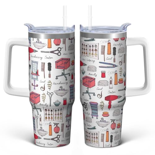 30oz Hair Stylist Stainless Steel Tumbler with Handle and Straw,Hairstylist Mug Cup Water Bottle with Lid,Hairdresser Cosmetology Salon Owner Beautician Gifts - color: Hair