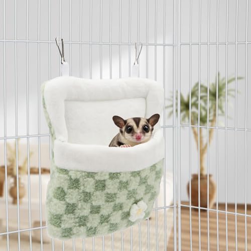 Litewoo Sugar Glider Sleeping Pouch Winter Warm Plush Hamster Sleeping Bag Bed Hideout Hanging Nest Bed for Small Animal Sugar Glider Rat Hamster Squirrel Chipmunk Hedgehog (Green) - color: Green
