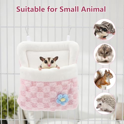 Litewoo Sugar Glider Sleeping Pouch Winter Warm Plush Hamster Sleeping Bag Bed Hideout Hanging Nest Bed for Small Animal Sugar Glider Rat Hamster Squirrel Chipmunk Hedgehog (Pink) - color: Pink