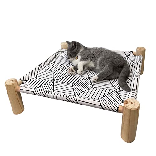 Pozico Cat/Dog Bed Hammock - Wooden Raised Indoor/Outdoor Beds - Breathable Mesh for Small Animals - White Diamond - color: White Diamond