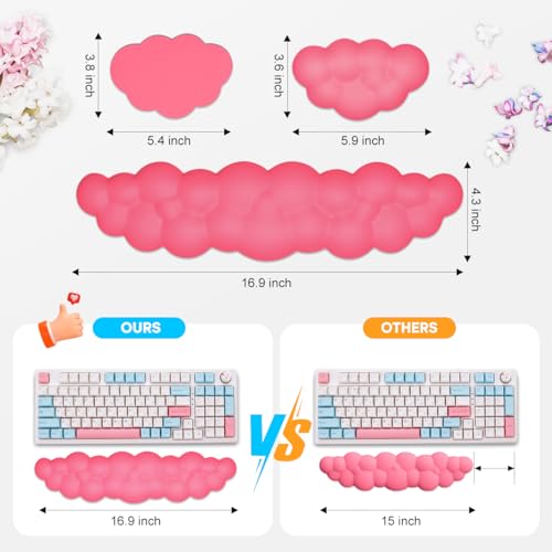 JIKIOU Upgrade Leather Cloud Wrist Rest for Keyboard and Mouse & Cup Pad | Wish Gift-Cute Cloud Shape, Comfortable and don’t Irritate to Skin, Non-Slip PU Base,Soft Memory Foam filled for Pain Relief - color: 12rose Red