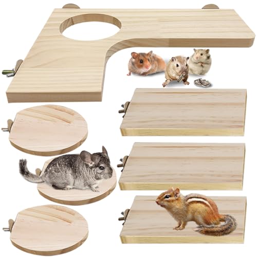 Wooden Chinchilla Cage Platforms Set 7 Pack Wood Shelves for Rat Cage Corner Ledges Small Animal Climbing Steps Standing Board for Juvenile Squirrel Gerbil Accessories - size: 7PCS