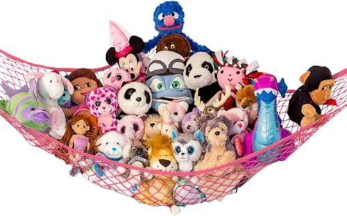 Stuffed Animal Hammock XL | Corner Stuffed Animal Storage & Plushie Net | Extra Large Toy Hammock for Stuffed Animals | Easy Hang, Hardware Included | Coral Bedroom Decor | by Lilly's Love - color: Coral, size: 1 Pack (XL) - 79" x 63" x 63"