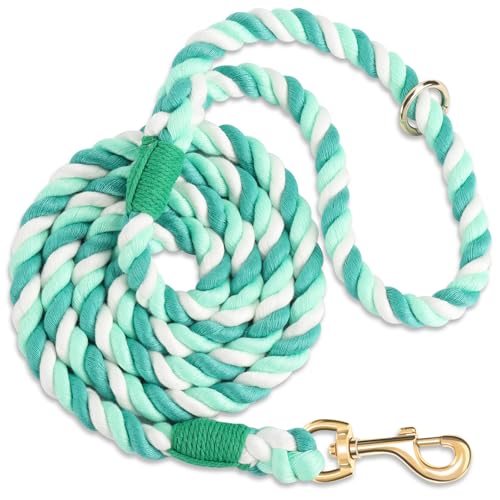5 FT Handmade Rope Dog Leash for Small Medium and Large Dogs | Soft and Comfortable Grip, New Golden Heavy Duty Metal Clasp, Moss Green - color: Moss Green, size: 5FT x 1/2in (Pack of 1)