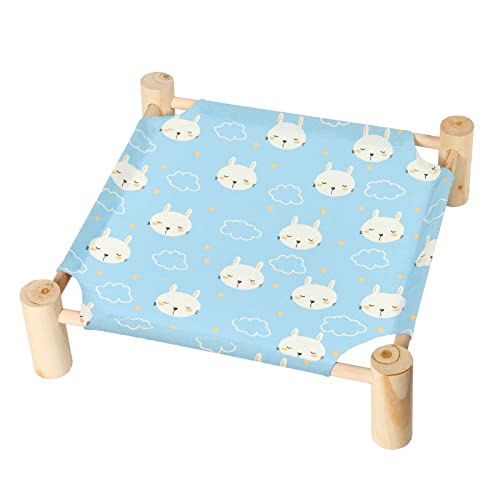 Patas Lague Cat Hammock Bed Small Eleveted Dog Bed 19x19 in Rabbits | Brethable Wooden Pet Bed, Cooling Rabbit Cot, Outdoor Cat Furniture For Summer - color: Rabbit