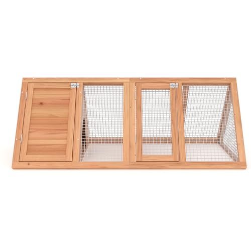Rabbit Hutch, Small Chicken Coop Outdoor A-Frame Quail Cage with 2 Door & Run Cage Wooden Triangle Quail Hutch with Ventilating Wire Poultry Hutch for Small Animal (Wood) - color: Wood