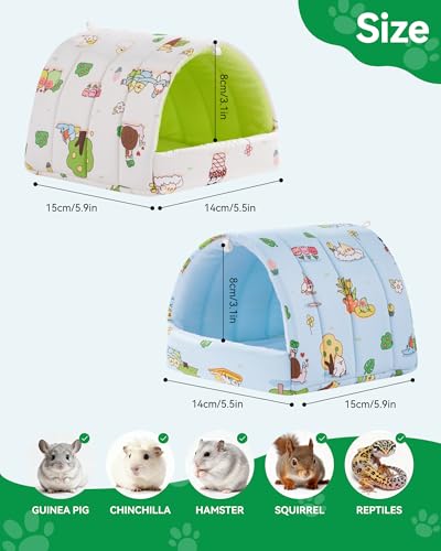 2 PCS Hamster Hideout,Washable Hamster Bed Hamster Bed Hut Hamster House, Small Animal Cage Accessories for Mouse Hedgehogs Ferrets Bearded Dragons and Rats - color: Beige+Blue, size: 6*6in
