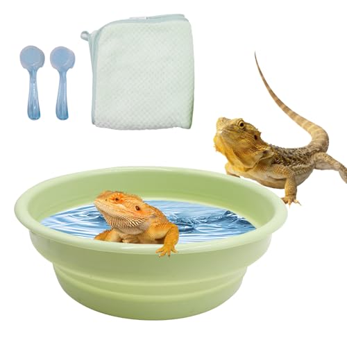 Bearded Dragon Accessories, Bearded Dragon Pool with 2 Bath Brushes and 1 Towel, Reptile Bath Tub, Reptile Swimming Pool for Lizard, Geckos, Tortoises - size: Small