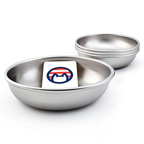 Stainless Steel Cat Bowls for Food & Water by Americat – Made in USA – Dishwasher Safe, Human Grade, Whisker Friendly Dishes (4 Bowls) - size: 4 Bowls