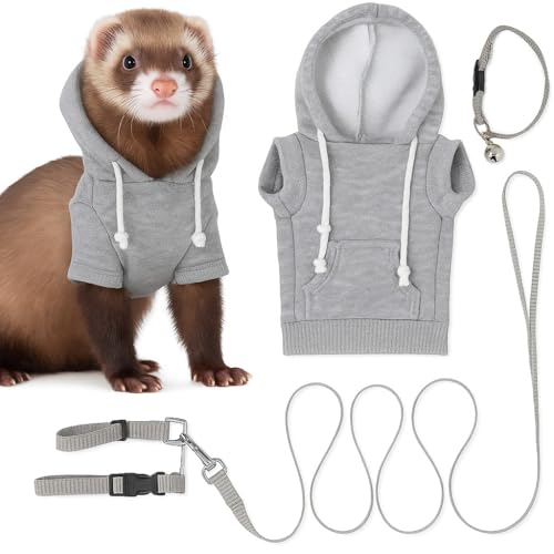 Gray Ferret Sweater, Harness, and Leash Set - Clothes for Small Pets - Ferret Stuff and Accessories - Hoodies for Ferrets - Small Pet Accessories