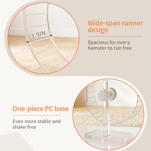 11" Silent Hamster Wheel - Clear Running Wheel | 11" large welfare size, textured grip track, quiet dual bearings, heavy-duty stable base, adjustable stand - size: Large【11 Inch】
