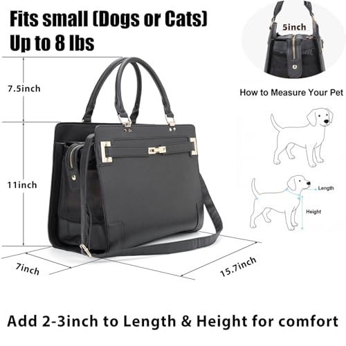 Fashion Pet Carrier Dog Cat Carrier Purse Soft-Sided Leather Handbag Pet Tote Bag for Small Dogs Puppy and Cats TSA Airline Approved - color: Black 2