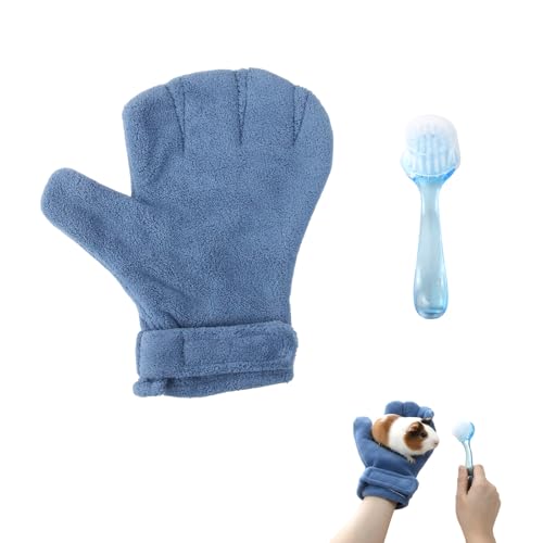 1 Pcs Hamster Bite Proof Glove and Grooming Brush Set, Adjustable Hamster Glove, Lid Soft Cleansing Brush Massage Combs, Guinea Pig Brush, Hamster Care Set for Hamsters, Ferrets, Hedgehogs (Blue) - color: Blue