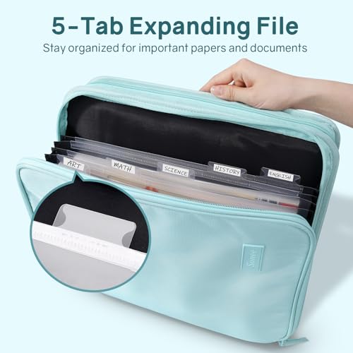 SUNEE Zippered Binder Bag with Handle, 2-Inch 3-Ring O-Ring, 500-Sheet Capacity, Includes Zip Pocket, 5-Tab Expanding File Folder, Multi-Pocket Organizer Binder for Middle School, Sky Blue - color: Sky Blue