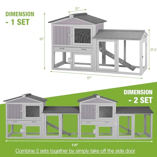 GUTINNEEN Chicken Coop Hen House with Run Outdoor Rabbit Cage Indoor Bunny Hutch with Waterproof Roof Poultry Cage,Rabbit Hutch with No Leakage Pull Out Tray (Two Sets) - color: Combination-Grey