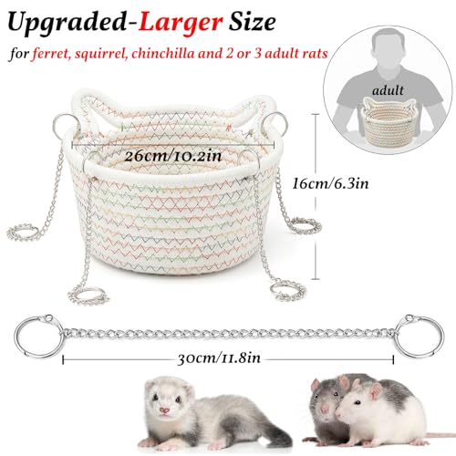 JWShang Rat Hanging Basket Bed for Cage - Chew Proof Small Animal Hammock with Sturdy Chains, Durable Rat Sleeping Nest for Mice Guinea Pig Chinchilla Sugar Glider Ferret (L) - size: X-Large
