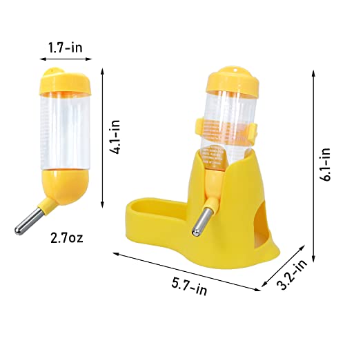 Wontee 3 in 1 Hamster Water Bottle with Food Bowl Hideout Base 80ML, Yellow | Water dispenser, food container, hideout, stable base, easy to refill, for glass tank/cage, dwarf hamster/mouse/gerbil, 2.7oz - color: Yellow, size: 80ML