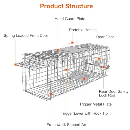 Live Animal (Under 4.4 lbs) Cage Trap, Collapsible Humane Animal Trap for Small Raccoons, Galvanized Steel Small Animal Trap Cage for Rabbit,Stray Cat,Chipmunk,Mole,Gopher,Foxes，24x7.1x8.2inches