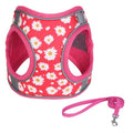 Step in Dog Harness No Pull Flower Adjustable Soft Mesh Harness | Reflective Escapeproof Pet Vest Harness and Leash Set for Small Medium Dogs - color: Rose red, size: S(neck:10.5"-12",chest:13.5"-16")