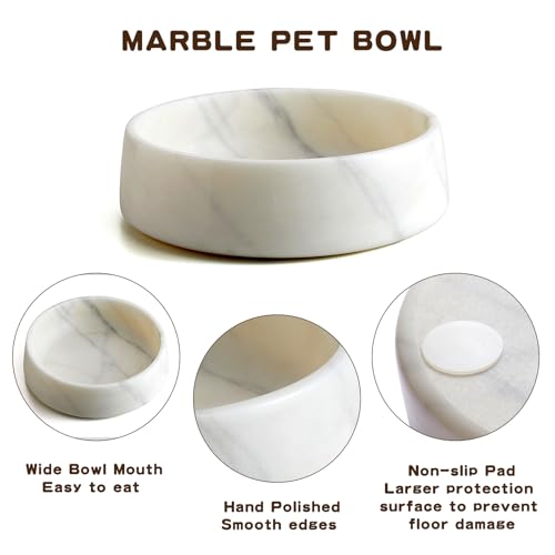 SAMAH White Marble Dog Bowl, Non-Slip Non-Tipping Heavy Dog Food Bowl, Large Weighted Stone Dish, Natural Marble Dog Water Bowl, Easy to Clean, Gifts for Cat & Dog Lovers, Holds 6 Cups(6 lbs) - color: White, size: L