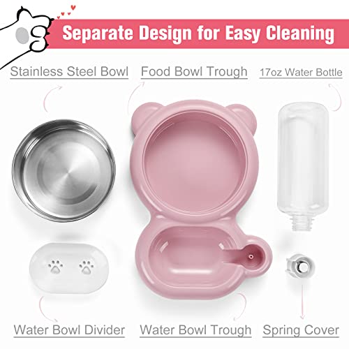 Dog Bowls, Cat Food and Water Bowl Set with Water Dispenser and Stainless Steel Bowl for Cats and Small Dogs - Pink - color: Pink