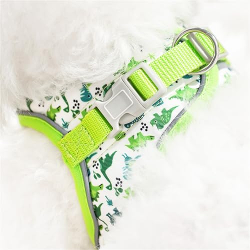 Step in Dog Harness No Pull Dinosaur Adjustable Soft Mesh Harness | Reflective Pet Vest Harness and Leash Set for Small Medium Dogs - color: Green, size: S(neck:10.5"-12",chest:13.5"-16")