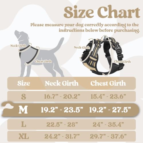 rabbitgoo Dog Harness Medium Sized, Updated Easy On & Off with 3 Buckles | No Pull No Choke, Walking with 2 Clips and Handle, Adjustable Soft Reflective, Beige, Medium - color: Beige, size: Medium