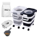 SEWIU 2pack 25 lbs Dog Food Storage Container,Collapsible Dog Food Container with Scoop,Pet/Dog/Cat/Bird Food/Cat litter Storage Containers to Keep Dry,Easy to Move.(Black+white) - color: 2-25LB-black&white