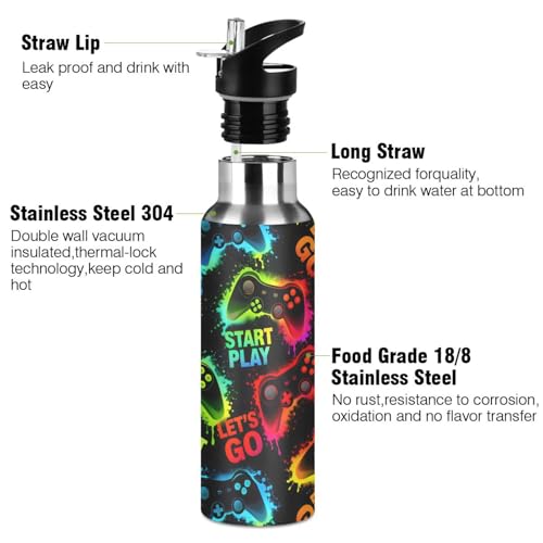 Colorful Joystick Gamepad Kids Water Bottles, Insulated Sports Vacuum Stainless Steel Thermos Mug with Straw Lid & Handle 20 oz - color: AB01