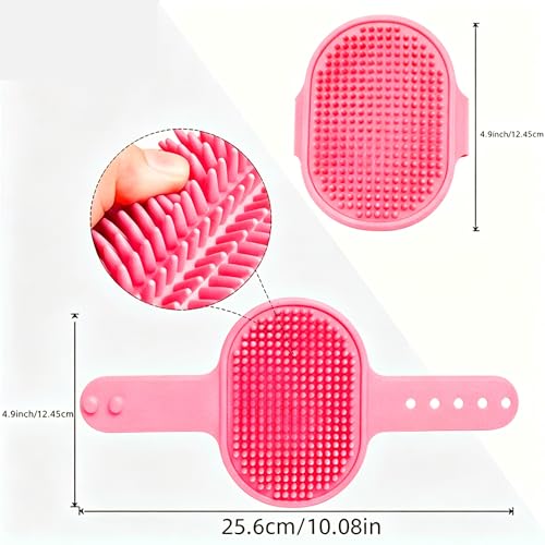Silicone Pet Bathing Brush With Adjustable Circular Handle, Non-Slip Grip, Soft Bristles for Dog & Cat Grooming, Shampooing, Massaging - Ideal for Bathing, Pink