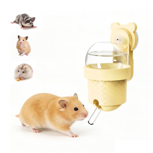 No Drip Hamster Water Bottle with Strong Suction Cup – 3.7oz Leak Proof Small Animal Water Bottle for Glass Tank & Acrylic Cage, Ideal for for Hamster, Sugar Glider, Guinea Pig Gerbil, Rat(Yellow) - color: yellow