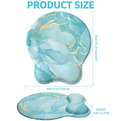 Mouse Pad with Wrist Rest, Comfortable Computer Mousepad with Gel Wrist Support Smooth Surface and Non-Slip PU Base for Pain Relief, Laptop, Office & Home (Blue Marble) - color: Blue Marble