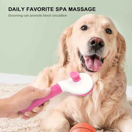 Aogeili Self Cleaning Slicker Brush, Skin Friendly Deshedding Grooming Tool for Dogs, Cats & Bunny, One-Click Release Removes Loose Undercoat, Mats & Tangles, for Long & Short Hair Shedding Pets - color: Pink