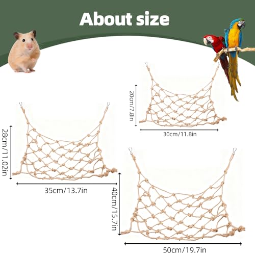 Parrot Climbing Rope Net – Multi-Size Colorful Bird Hammock, Ladder & Chew Toy with 4 Hooks for Cage, Cockatiel, Budgie, Parakeet, Rat & Small Pets - size: Small