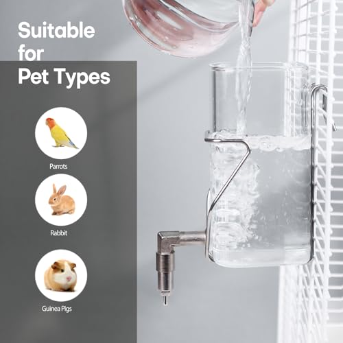Premium Stainless Steel & Glass Pet Water Bottle - Firing Pin No-Drip Dispenser for Rabbits/Parrots/Rodents | 3 Size Options with Universal Cage Mount (1000ml) - size: 1000ml