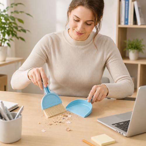 Mini Desktop Debris Broom Tools Set, Pet Cage Cleaning Brush with Dustpan, Desk Trash Cleaner for Dust Wood Shavings and Guinea Chinchilla Hamster Ferret Hedgehog Rabbit Waste, Blue - color: Blue