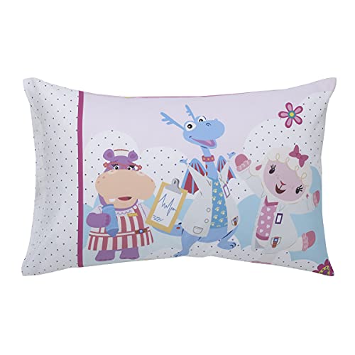 Disney Doc McStuffins - Cuddle Team Purple, White, & Blue 4Piece Toddler Bed Set - Comforter, Fitted Bottom Sheet, Flat Top Sheet, & Reversible Pillowcase, Lavender, Aqua, Pink, Yellow - color: Disney Doc Mcstuffins