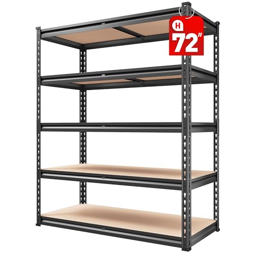 REIBII 2000LBS Garage Shelving Heavy Duty Storage Shelves 72" H Metal Shelving for Garage Shelves Adjustable 5 Tier Metal Shelf for Pantry Closet Kitchen Basement 35.5" W x 72" H x 15.8" D - size: 15.8"D x 35.5"W x 72"H