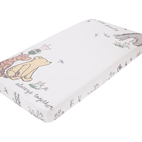 Disney Classic Pooh Naturally Friends Ivory and Taupe 100% Cotton Photo Op Fitted Crib Sheet - color: Pooh Naturally Friends
