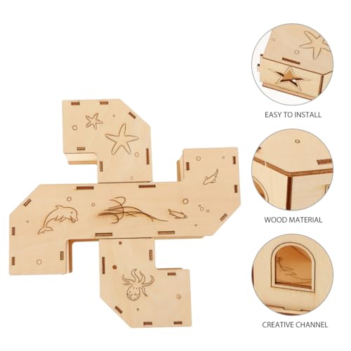 INOOMP Hamster Tunnel Maze Toy 8.66X8.66X1.96In Natural Wooden Pet Exercising Tube for Small Animals Hamsters Mice Hedgehogs Fun Labyrinth Playground