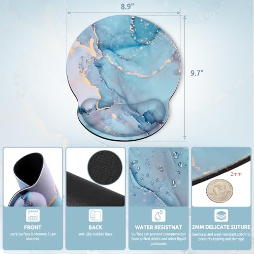 KONVINIT Ergonomic Mouse Pad with Wrist Rest, Small Mousepad with Non-Slip Rubber Base and Smooth Surface, Blue Mouse Pads for Desk, Office Desk Accessories - color: Green Marble