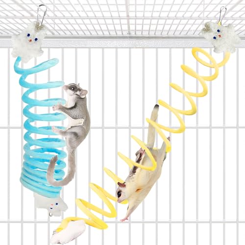 Sugar Glider Toys, Elastic Sugar Glider Climbing Ropes, Hanging Sugar Cage Accessories, Rat Enrichment Climbing Toys, Soft Touch Small Pet Swing Toy (2pcs Blue & Yellow) - color: 2pcs blue & yellow