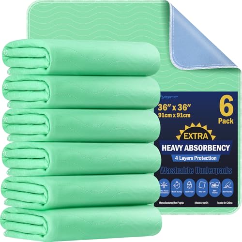 6 Pack 36” x 36” Extra Heavy Absorbency Washable Underpads Bed Pads | WaterProof Quick Drying Nursing Pads Incontinence, Reusable Washable Pee Pads for Dogs, Diaper Changing & Adults - size: 6 Pack - 36" x 36"
