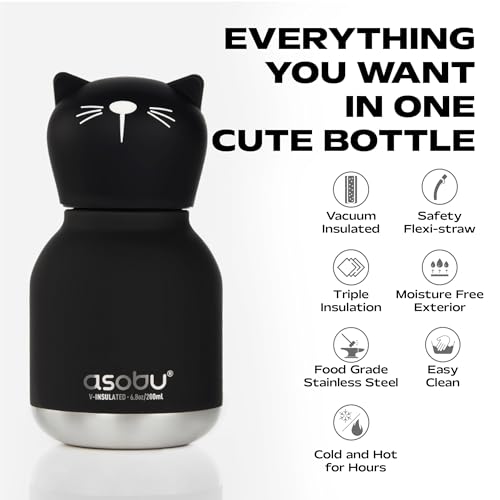 asobu Mini Bestie Water Bottle, Cute Collectible Character, Stainless Steel | 6.7 oz, Leak Proof Seal, Spill Resistant, BPA Free Materials, Dishwasher Safe, Reusable Straw Included, Great Gift Idea - color: MINI KIKI THE CAT