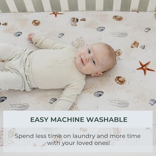 Pobi Baby Pack N Play Sheets for Boys, 2-Pack, Cotton Blend (Seaside) | Playard Sheet, 2-Pack, Graco 38x26, Cotton, Mini Crib Sheet, Soft, Snug, Safe, Pack n Play, Playpen, Travel, Machine Wash - color: Seaside