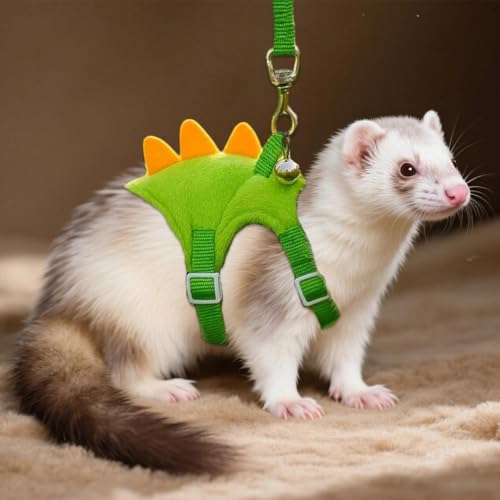 Ferret Harness and Leash Set Dinosaur Shaped Guinea Pig Leash Hedgehog Hamster Rat Harness Adjustable Ferret Stuff Hedgehog Accessories for Rabbit Bunny Teacup Chihuahua Mouse Small Pet, Green
