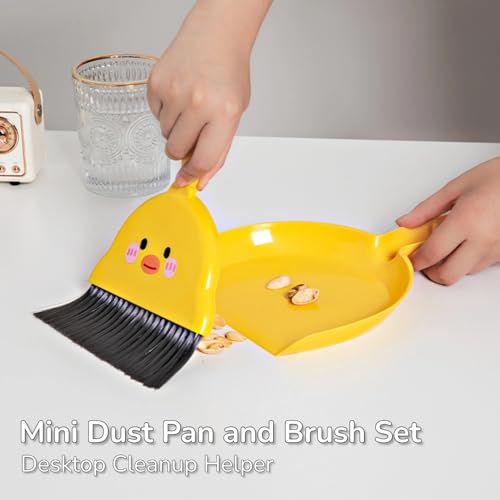 2 PCS Mini Brush and Dustpan Set Plastic Small Yellow Chick Pattern Broom Used for Desk Home Kitchen, Cage Cleaner for Small Animals, Guinea Pigs Hamsters Chinchillas Rabbits (Yellow Chick - 2pcs) - color: Yellow Chick - 2pcs