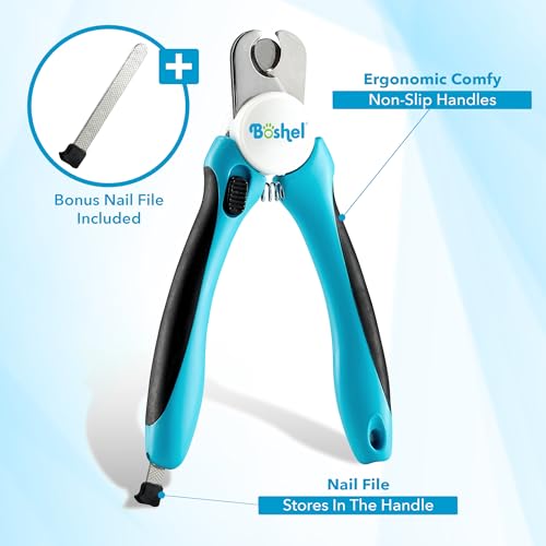 Large Dog Nail Clippers with Safety Guard to Avoid Over-Cutting Nails and Free Nail File, Razor Sharp Blades, Professional at Home Grooming - size: Large/Medium