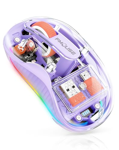 FMOUSE Transparent Wireless Mouse, Tri-Mode Bluetooth & 2.4GHz, Purple | USB-A & USB-C Receiver | Rechargeable | 3 Devices for MacBook Laptop iPad PC | Silent Clicks | Portable | RGB | 4-Level DPI - color: Purple